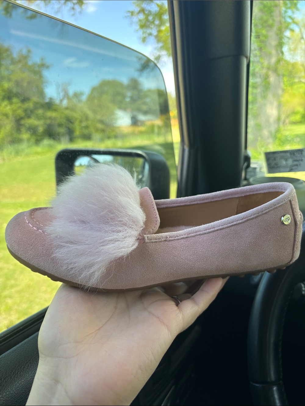 UGG Pink Suede Slip-On Loafer with Plush Fur - Picture 4 of 9